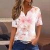 Жен. Футболка С принтом Пуговицы С короткими рукавами Повседневные Выходные Мода Классический Классический V-образный вырез Обычный Топ