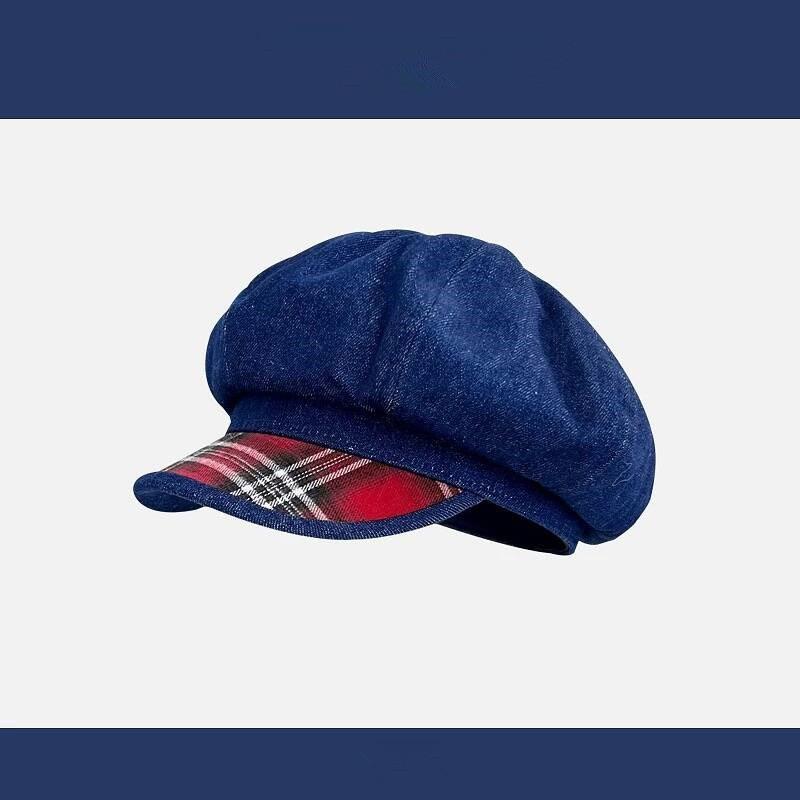 Ретро-шотландка с полями из денима, восьмиугольная шляпа, детский повседневный универсальный берет, демонстрирует небольшую тенденцию