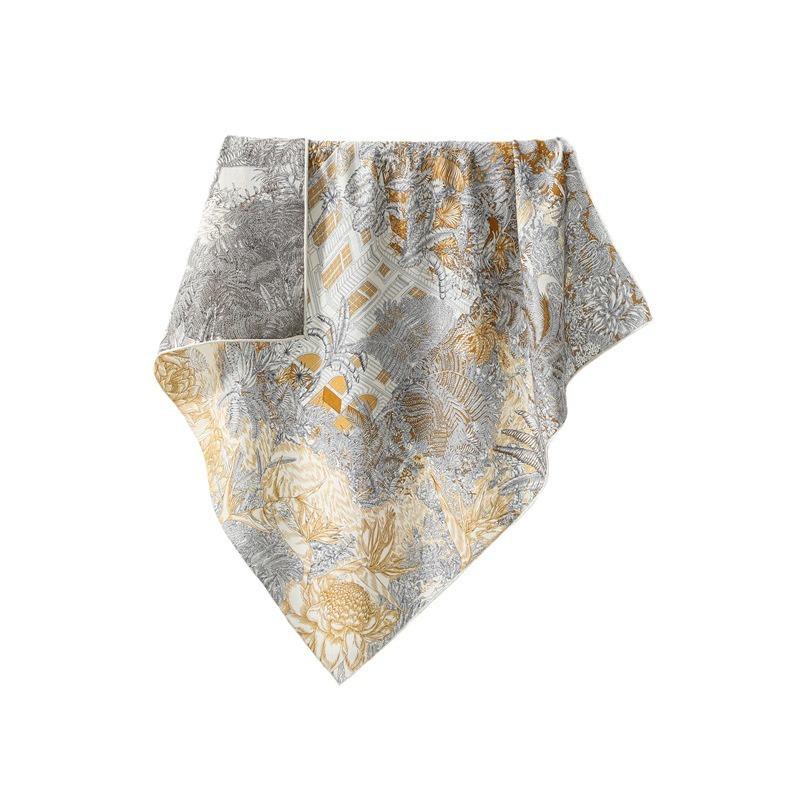 Spring and Autumn New Floral Jungle Double-sided Printed Silk Scarf Women's Fashion High-end Herringbone Silk Wool Scarf