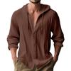 Men's Linen Blend Hooded Button Down Shirt Casual Long Sleeve