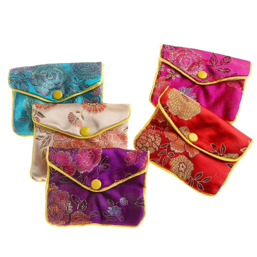 Floral Chinese Handmade Zipper Brocade Coin Purse Wallet Handbags Jewelery Storage Jewelery Bag