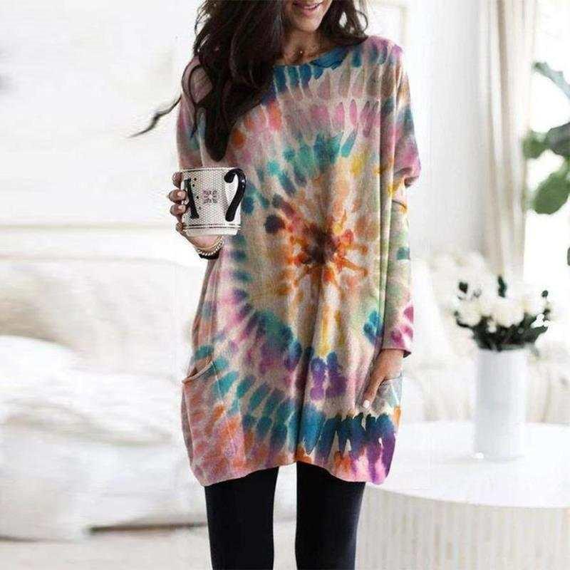 2026 Autumn/Winter Women's Cross-border Printed Spiral Batwing Sleeve Hoodie Dress