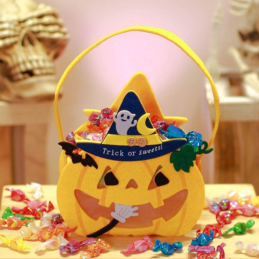 Trick or Treat Pumpkin Candy Bucket Non-woven Halloween Wool Felt Bag Funny   Party