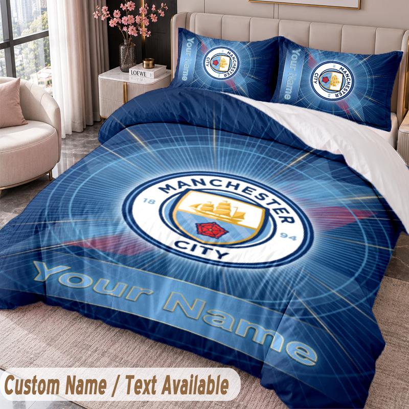 Manchester City Printed Bedding Set Custom Name Text 1 Duvet Cover 2 Pillowcases For Bedroom