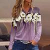 Жен. Футболка Футболка Пуговицы Цветочный принт Длинный рукав Повседневные Выходные Мода Классический Классический V-образный вырез Обычный Топ