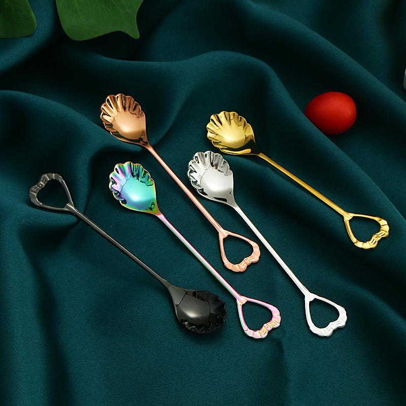 1 шт. вилка для торта и 1 шт. чайная ложка из нержавеющей стали креативная форма ракушки кофейные ложки ложка для смешивания напитков вилка для торта фруктовые десертные вилки