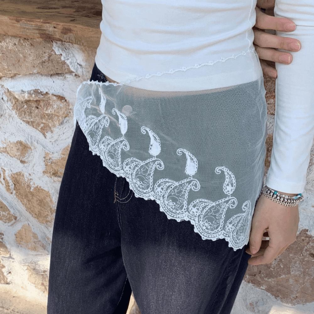 White Lace Triangle Belt Elegant Belted Overlap Scarf Niche Korean Lace Apron  Party