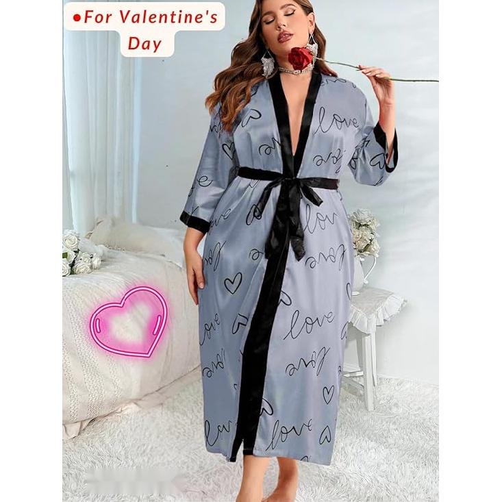 Женский халат на День святого Валентина больших размеров, сексуальный атласный халат, длинная одежда для сна