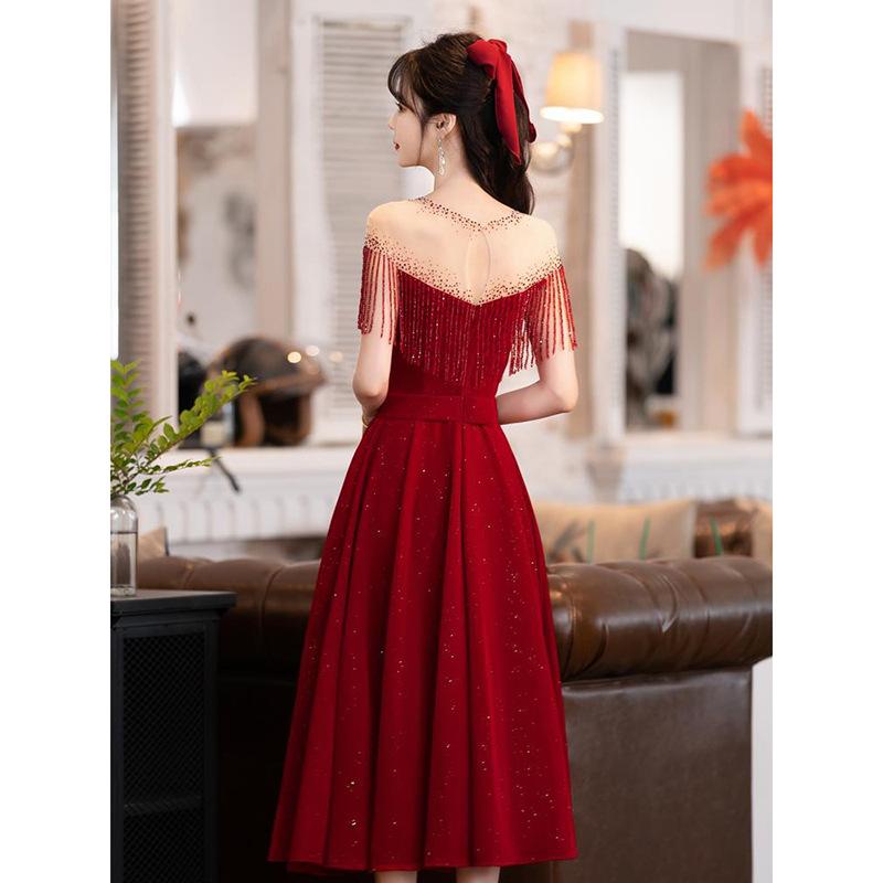 Toast Bride Summer Burgundy Back Door Small Wedding Sense Engagement Dress Evening Dress Dress Women