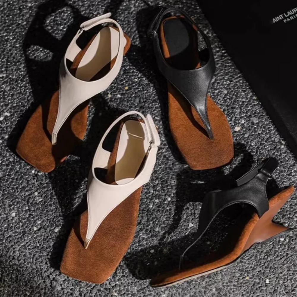 Необычный стиль, модные женские босоножки на среднем каблуке с зажимным носком, распродажа 2024 года, фирменный дизайн, однотонные женские босоножки с открытым носком