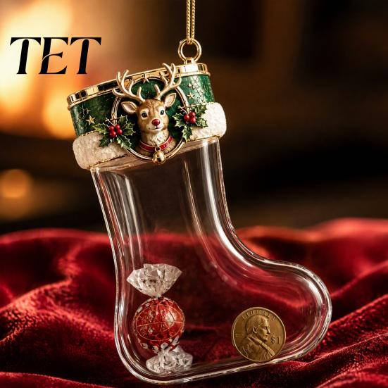 Indoor Holiday Scene Hanging Props Fillable Christmas Stocking Acrylic Ornament, Transparent Candy Filled Tree Traditional Xmas Ornaments Decor, Santa