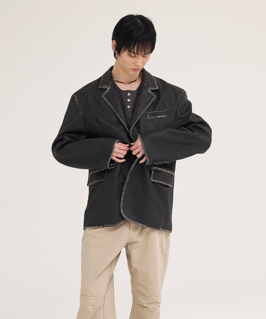 Akecii Scratch Leather Blazer_Black