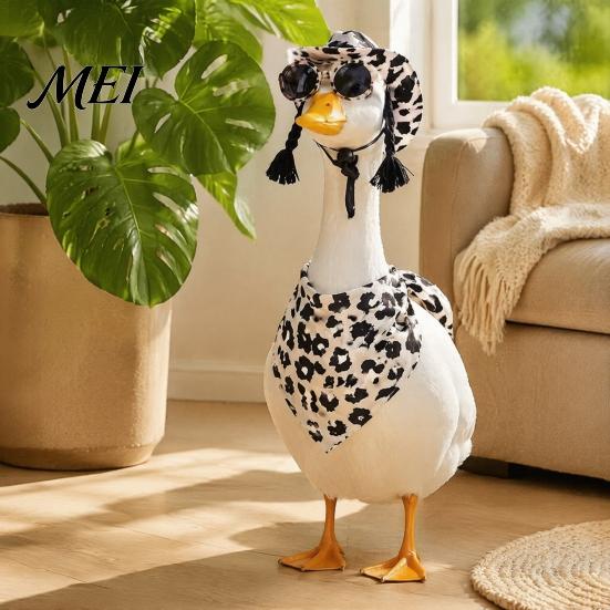Elastic Strap Decorative Gear Porch Goose Costume Accessory Set, Leopard Cow Print Bandana Hat Sunglasses Outfit, Western Funny Miniature Photo Shoot