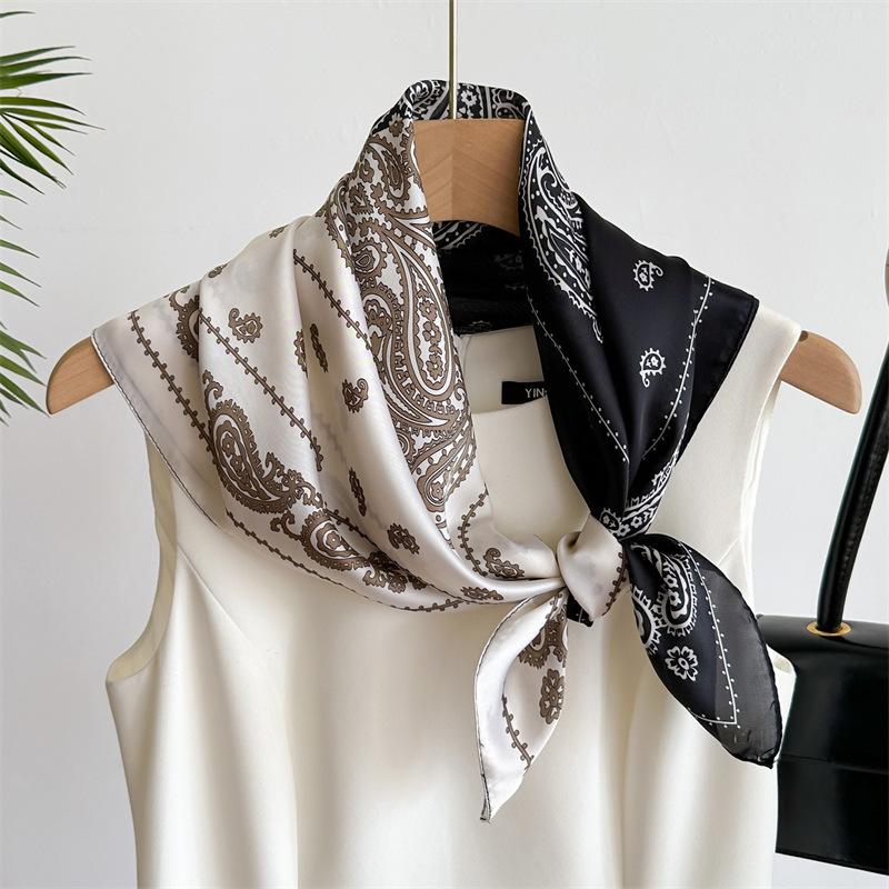 Spring and summer new retro European and American small square scarf color matching cashew nut silk scarf simulation silk scarf fashion scarf sun prot