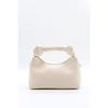 Women's Cream Soft Leather Knot Detailed Handled Chain Strap Mini Hand Shoulder Baguette Bag