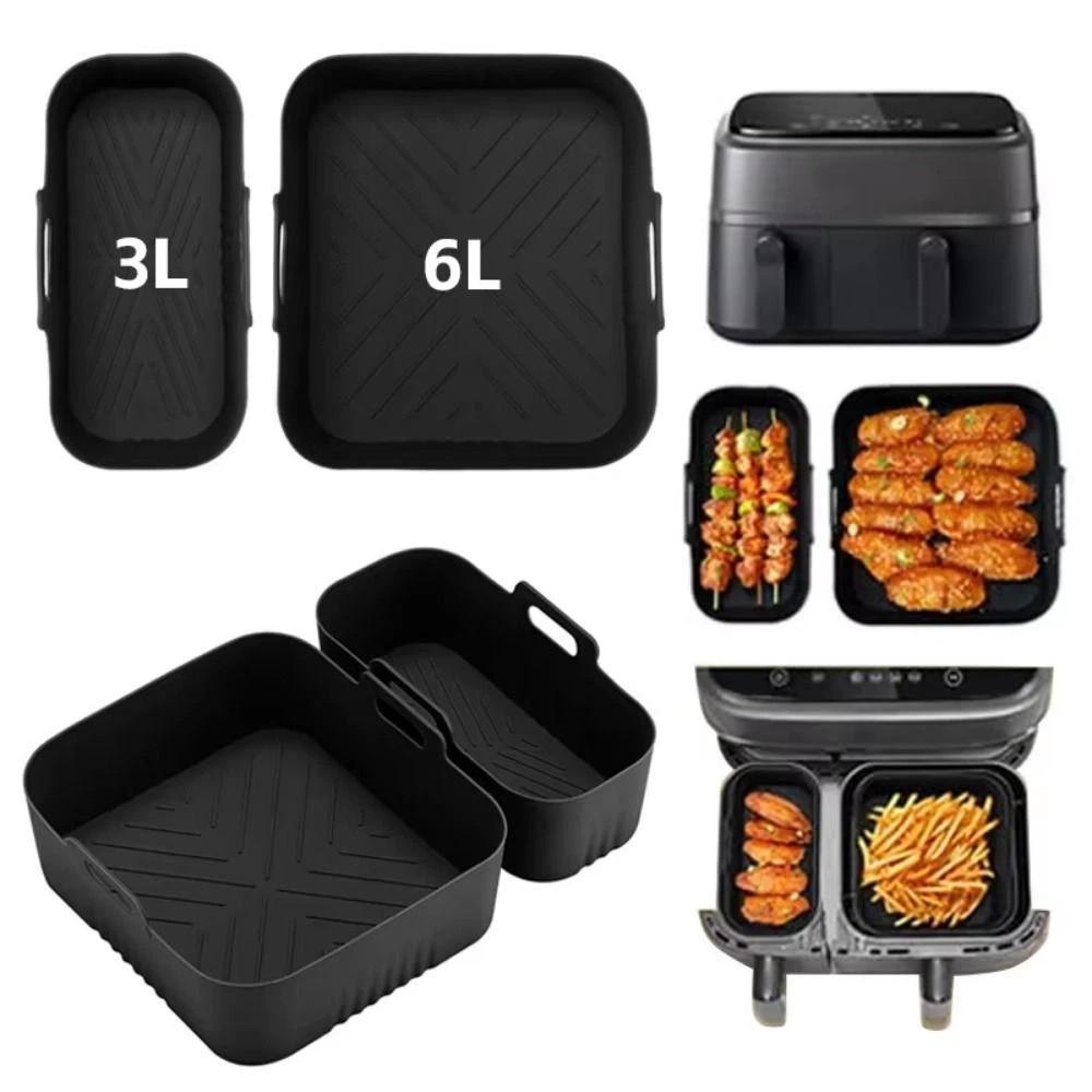 Reusable Dual Basket Baking Tray 6L/3L Air Fryer Silicone Pot Air Fryer Basket Splash Guard Tool