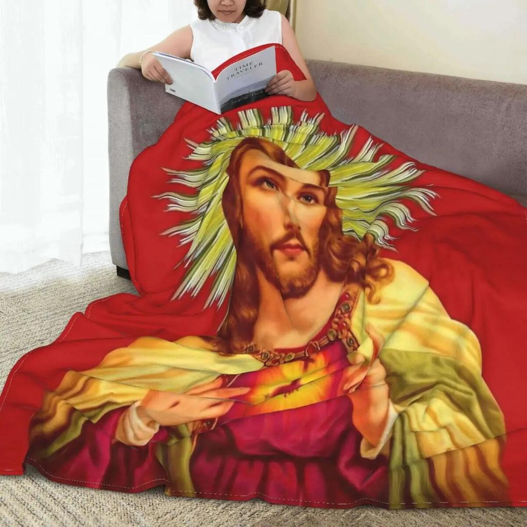 Sacred Heart Of Jesus Catholic Fuzzy Blanket Novelty Throw Blanket for Sofa Bedding Lounge 200x150cm Rug Piece