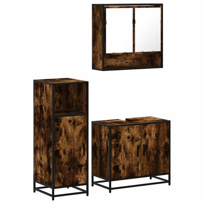 VidaXL 3-piece Bathroom Furniture Set Smoked Oak, Bathroom Cabinet, Bathroom Cupboard, Furniture of 3300977