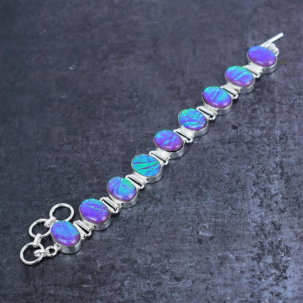 Браслет ручной работы из серебра 925 пробы с фиолетовым триплетным опалом 7-8 дюймов E1k73