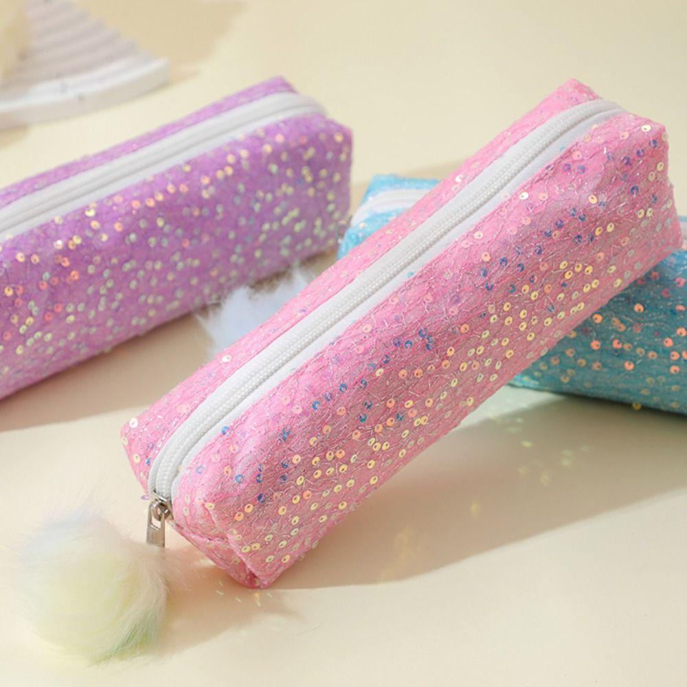 Large Capacity Sparkle Pen Bag Glitter Cosmetic Organizer Portable Pencil Storage Case Universal