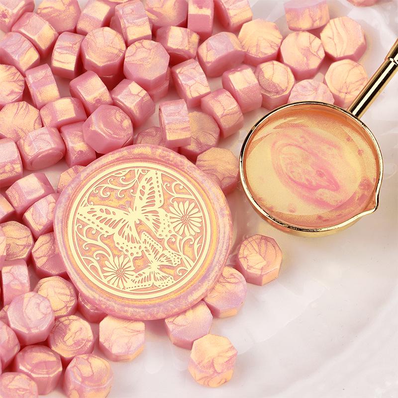 Pearlescent Iridescent Sealing Wax Stamp Set with Octagonal Wax Granules