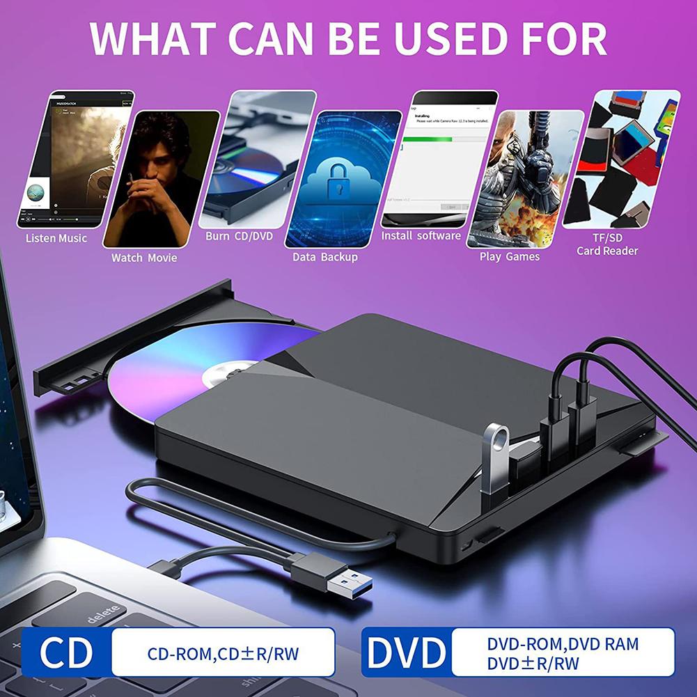 Внешний мобильный привод 7 в 1 USB3.0 Type-C CD DVD-резак Plug-and-Play Тонкий Blu-ray привод для Windows 11/10/8/7/Linux/ OS