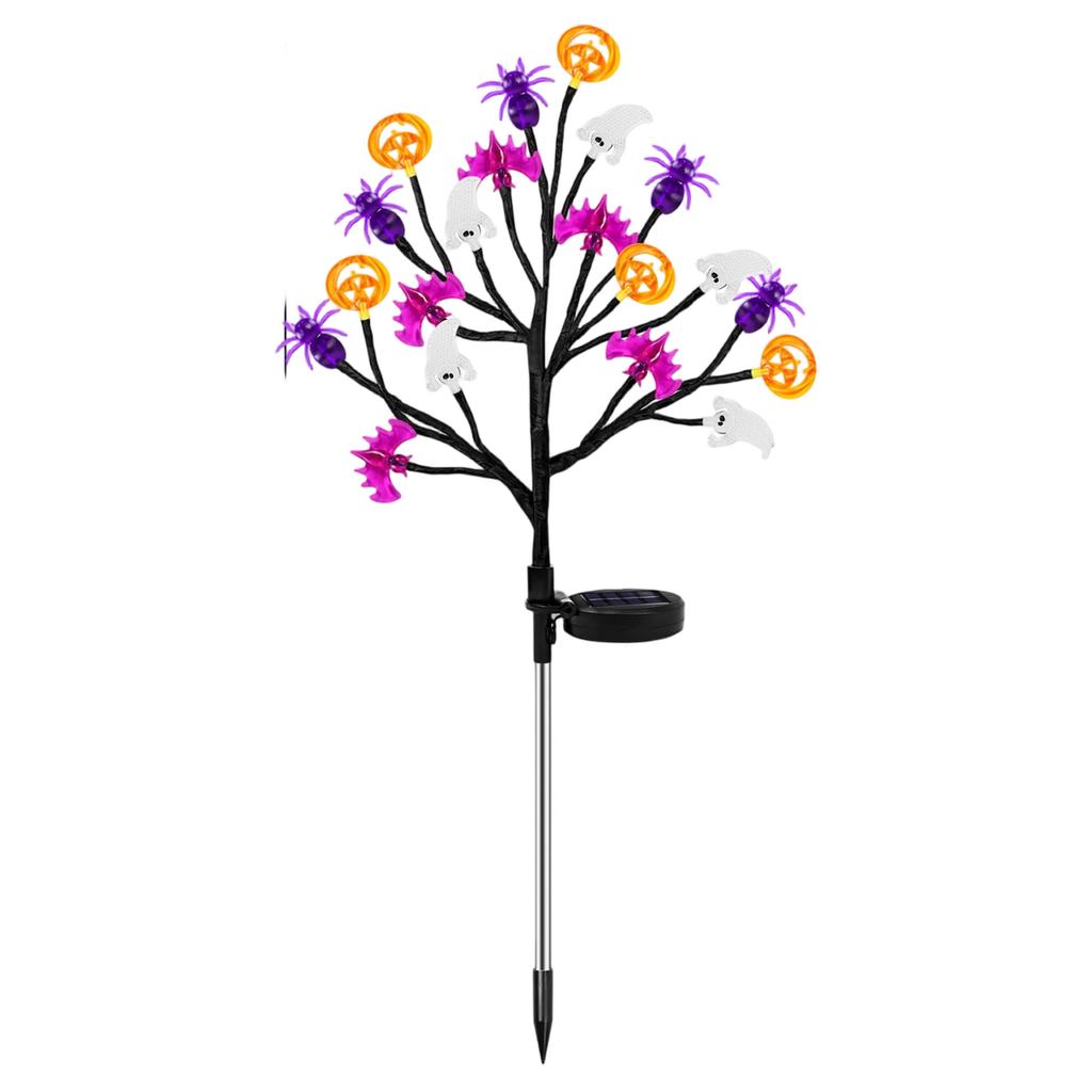 LED Solar Powered Pumpkin Branch Stake Lights Outdoor Yard Decorative Lighting for Garden Pathway Lawn Halloween Party Decor