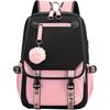 Teenage Girls' Backpack Middle School Students Bookbag Outdoor Daypack With Usb Charge Port, Black Pink