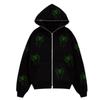 Gothic Spider Rhinestone Embellished Hooded Zip-Up Sweatshirt Loose Fit Streetwear Women