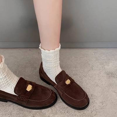 Кожа Замша Круглый Носок Низкий Каблук Ретро Ленивые Маленькие Кожаные Туфли Дети