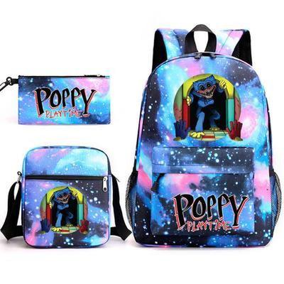 3 шт. модные детские школьные сумки Poppy Playtime Huggy Wuggy студенческие холщовые школьные рюкзаки + сумка через плечо + сумка для ручек