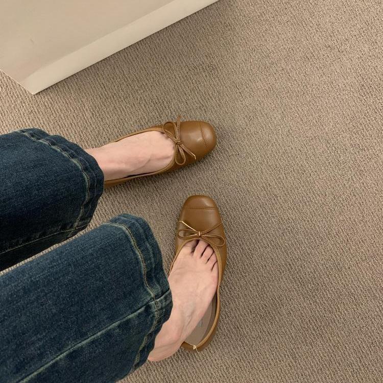 With Skirt Fairy Style Silver Soft Leather Soft-soled Grandma Shoes One Pedal Light Mouth Ballet Shoes Gentle Evening Single Shoes