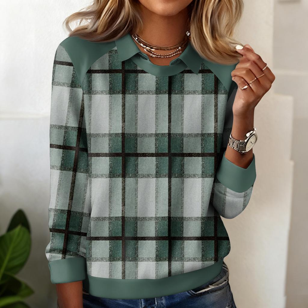 Женский повседневный свитшот с длинными рукавами и принтом в клетку