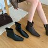 2025 New Square Head Rear Zipper Low Tube Thin Short Slope Heel Low Tube Plaid Martin Women's Short Boots