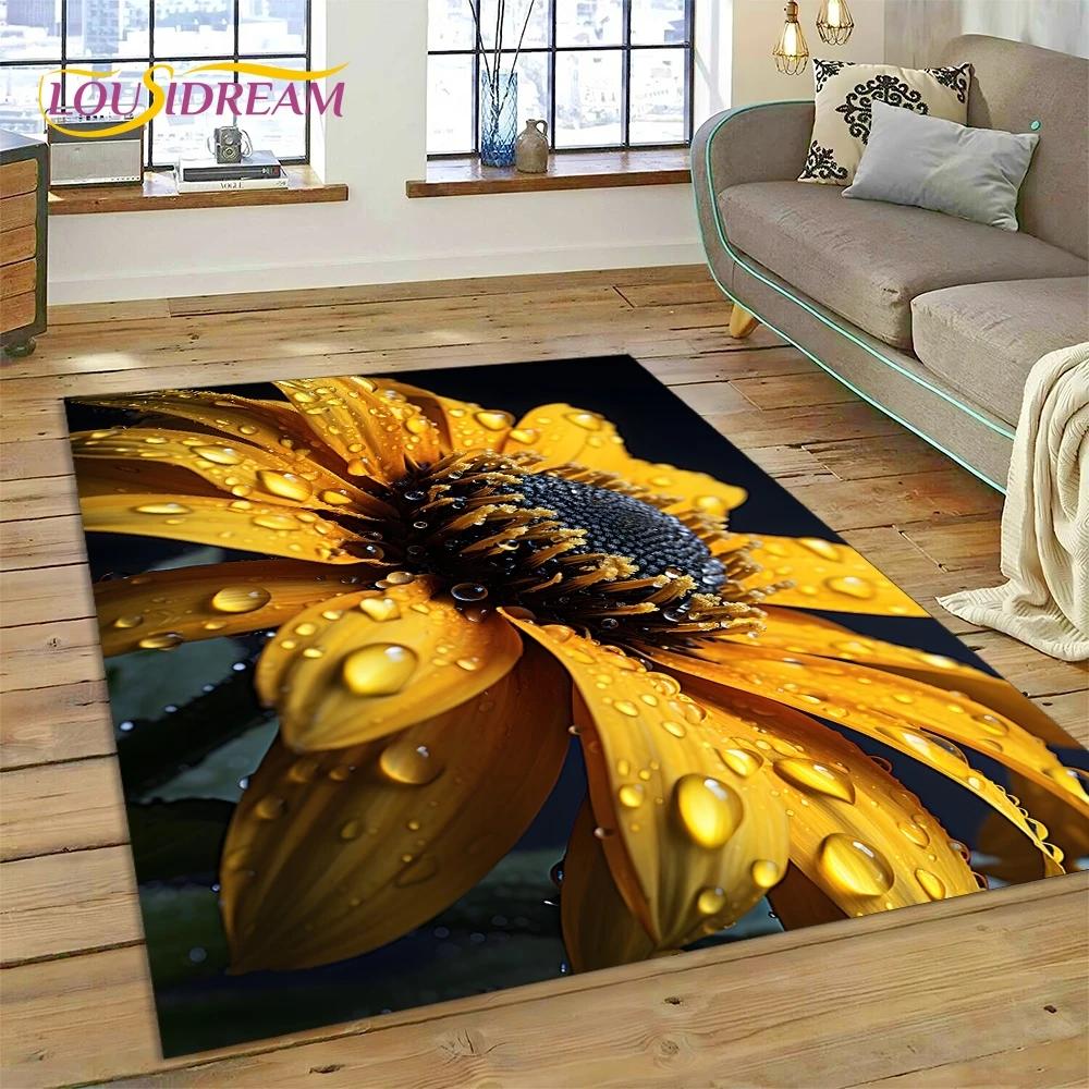 3D Dream Sun Flowers Nordic Daisy Rug Ковер для гостиной Спальня Домашний декор, Нескользящее украшение для дивана Коврик Подарки для детей
