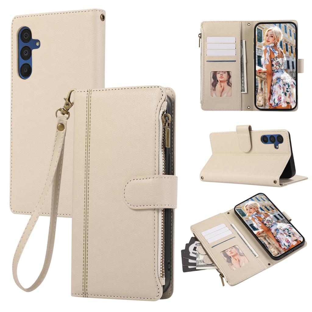 For Samsung Galaxy A36 5G Case Multi Card Slots Zipper Leather Phone Cover with Wrist Strap