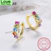 Real 925 Sterling Silver Simple Circle Rainbow Color Zirconia Hoop Earrings For Women Elegant Trendy Fine Jewelry Brincos