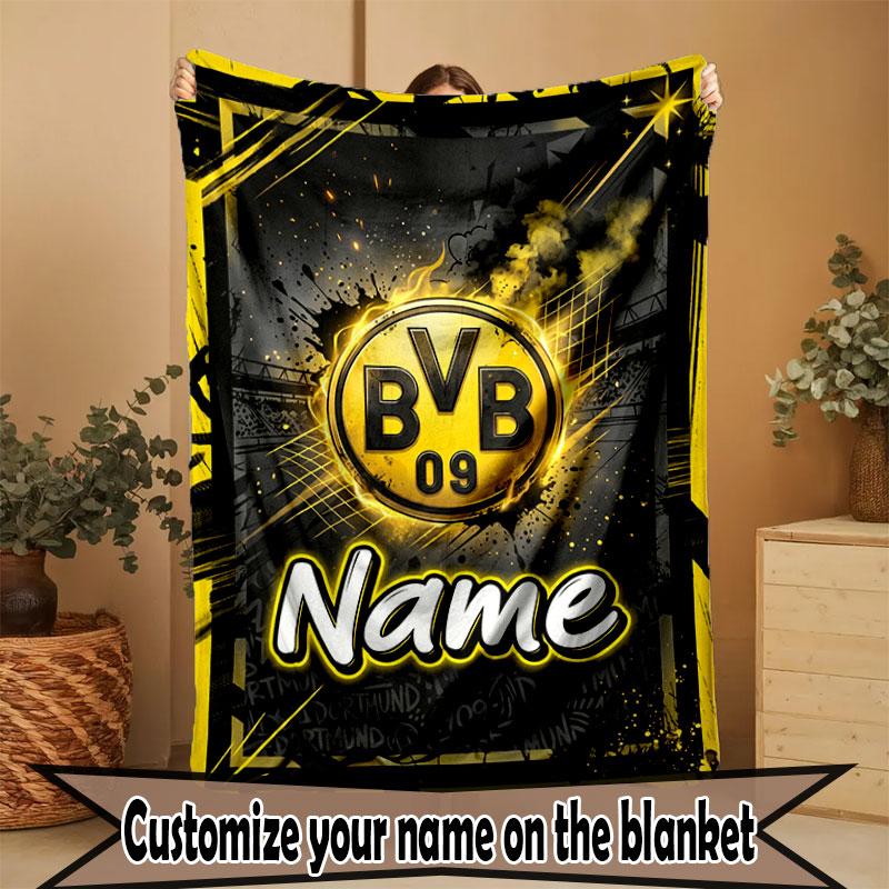 Custom Name Personalized Borussia Dortmund Bvb Print Blanket, Home Decor, Bedroom, Sofa, Camping, Couch, Gifts for Birthday Christmas