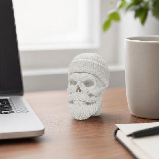 3D Printed Santa Claus Skull Figurine, Novelty Skeleton Head Statue, Collectible Christmas Ornament for Halloween Home Party Decor