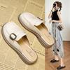 Leather Women's Slippers And Ladies Sandals Round Toe Mules Shoes Black Slides On Promotion Youthful Emo Sale Easy Wears Eva 39