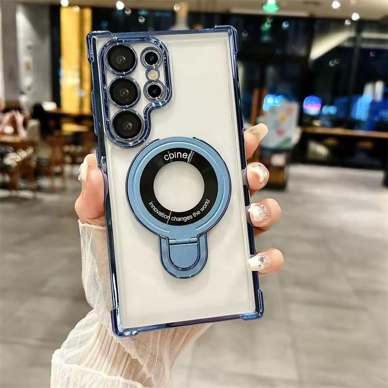 Магнитный чехол Magsafe Clear для телефона Samsung Galaxy S25 S24 S23 S22 Ultra Plus S22 Ring Holder Stand Wireless Charge Cover