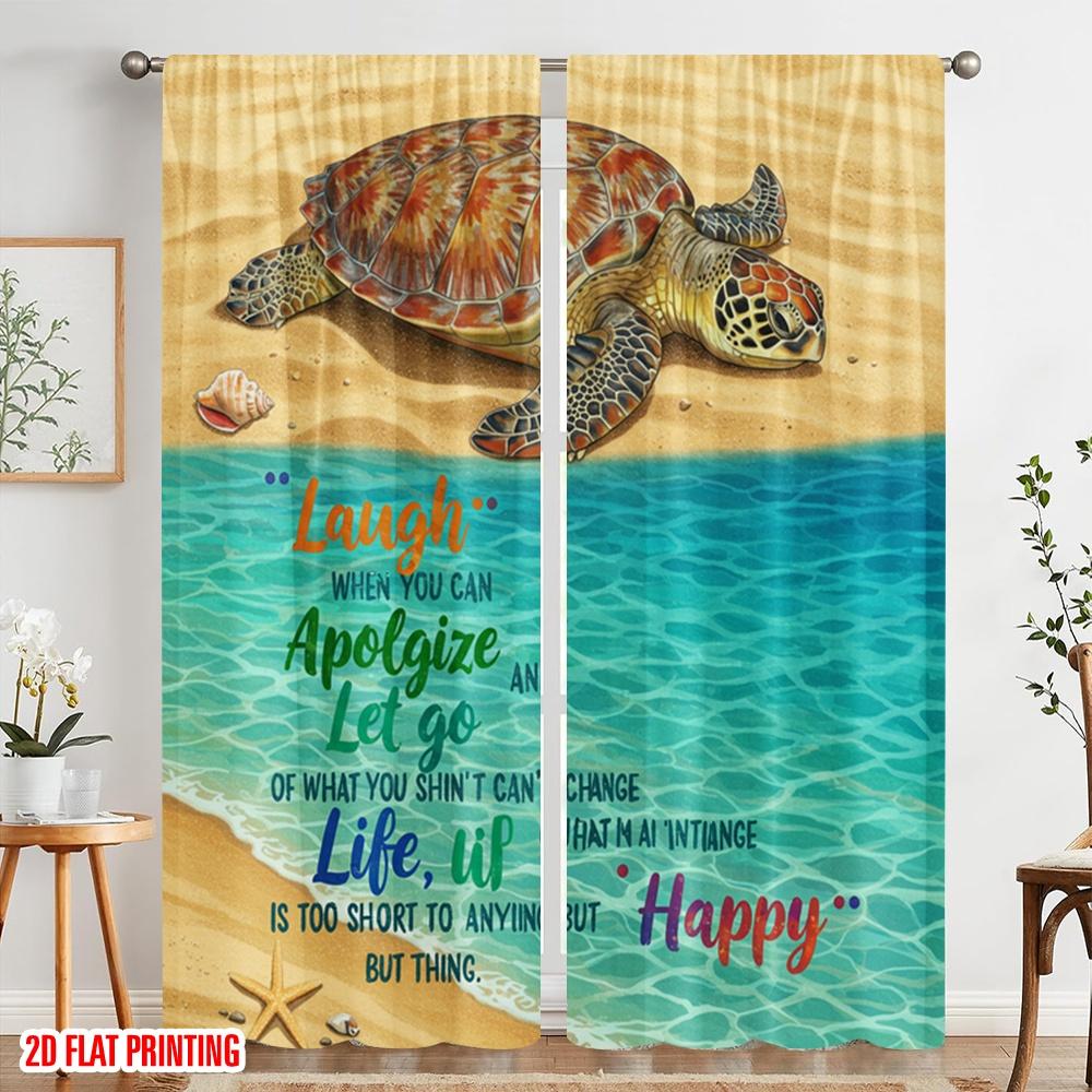 2pcs 2D Flat Printing Drapes Sea Turtle Beach Life Happy 100% Polyester Fabric Without Electricity 0 Use for All Occasions