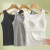 Женский топ-майка без рукавов с широкими бретелями и встроенным бюстгальтером с мягкой подкладкой
