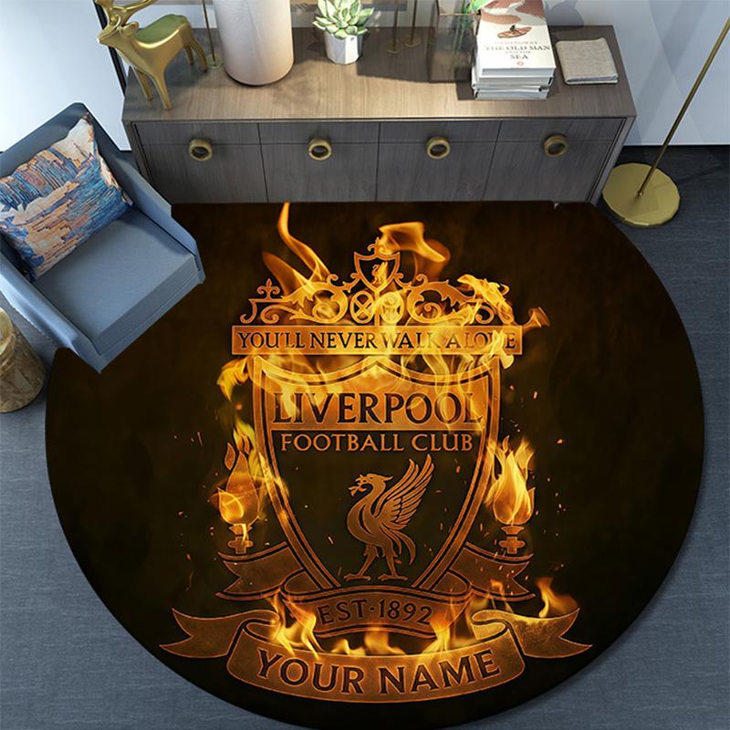 Custom Name Liverpool Round Area Rug,Carpet Rug for Living Room Bedroom Sofa Playroom Decor,Non-slip Floor Mat