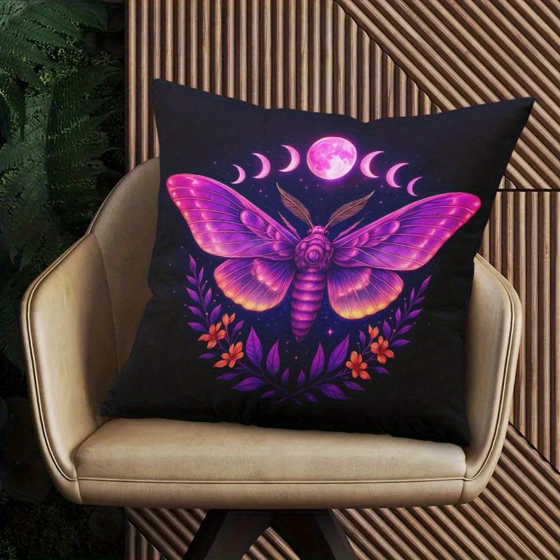 Pillowcase 1Pc, Moth Full Moon Mystery, Printed Holiday Theme Cushion Cover With Hidden Zipper, Suitable For Sofa, Living Room,