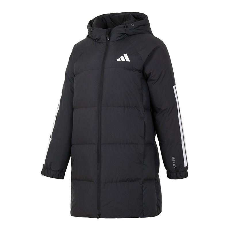 adidas Спортивная теплая куртка-пуховик с капюшоном и длинным рукавом на молнии для женщин, черная JG3855