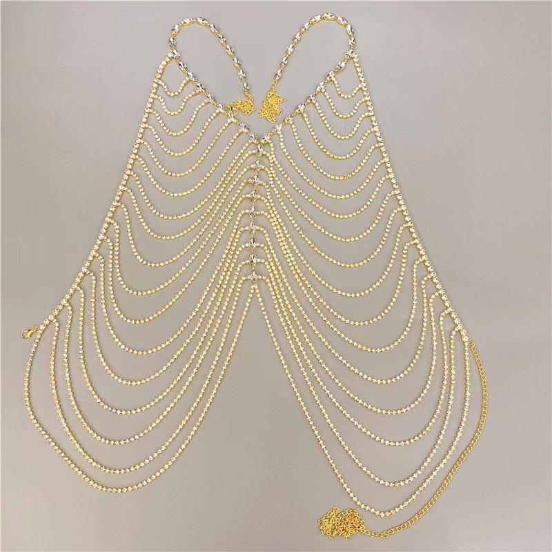 European And American New Luxury Rhinestone Fringed Body Chain Underwear, Fashionable And Sexy Crystal Breast Chain Bra Body Jewelry Women