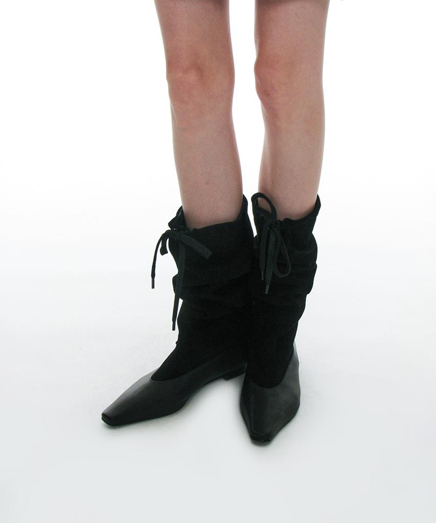 Partimento Women Drawstring Leather Slouch Tall Boots_Black