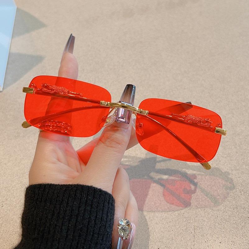 Корейские ретро квадратные безободковые солнцезащитные очки, приморское украшение с гепардом, безободковые градиентные линзы, очки для улицы, защищающие от УФ-лучей