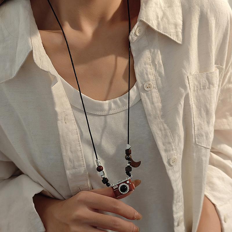 Смола Круглые Полые Подвески Ожерелья Для Женщин Модные Черные Кожаные Веревочные Длинные Цепочки для Свитера Вечерние Украшения